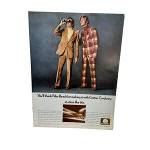 1973 Palm Beach Cotton Corduroy Print Ad Retro Menswear Plaid Suit Vintage